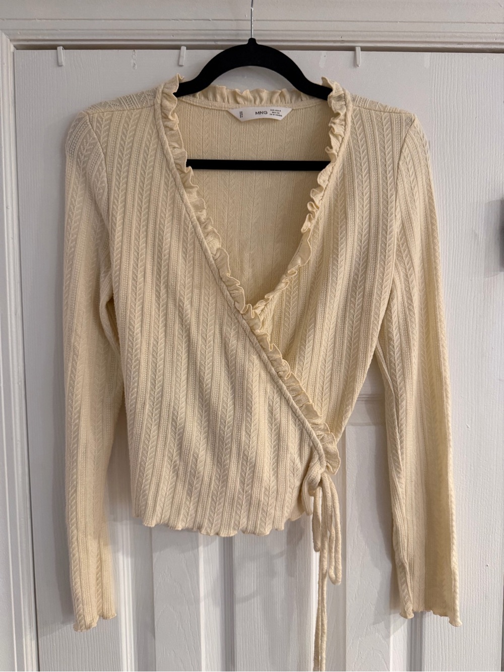 Mango Cream Wrap Cardigan with Ruffle Trim